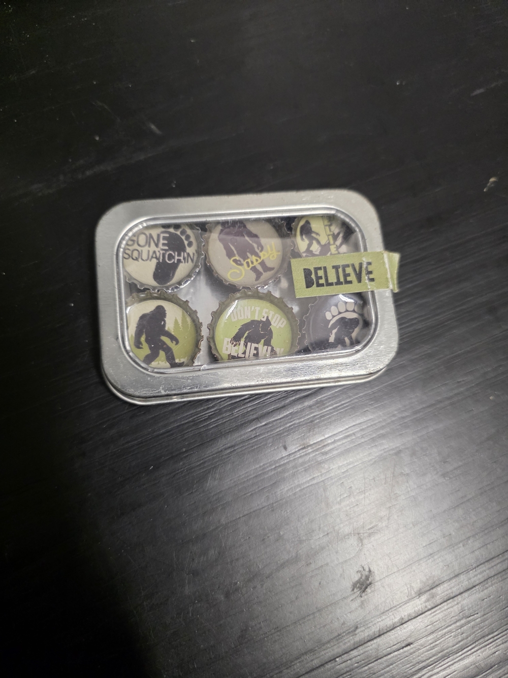 Believe Sasquatch Bottle Cap Magnet Set - Green Silver